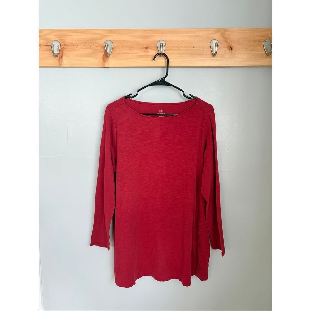 J.Jill 100% Pima Cotton Boat Neck Tunic Long Sleeve Red Top Size 1X Plus